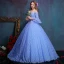 Flower Fairy Ocean Blue Floor-Length / Long Ball Gown Prom Dresses 2018 Tulle Beading Pearl Appliques Backless Formal Dresses