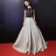 Modern / Fashion A-Line / Princess Sage Green Evening Dresses  2018 Scoop Neck Lace-up Printing Court Train Tulle Evening Party Prom Dresses