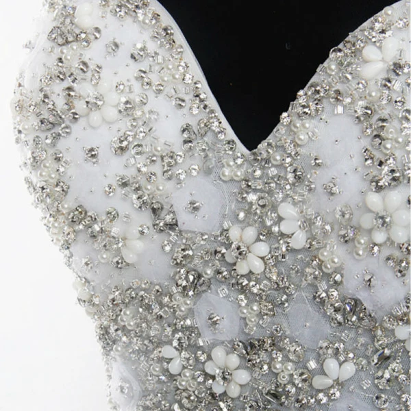 Amazing / Unique White Court Train Wedding 2018 Ball Gown Tulle Backless Beading Corset Rhinestone Wedding Dresses