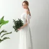 Schöne Weiß Lange Abendkleider 2018 A Linie U-Ausschnitt Tülle Applikationen Rückenfreies Perlenstickerei Hochzeit Abend Festliche Kleider