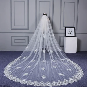 Amazing Unique White Cathedral Train Wedding 2018 Tulle Lace Appliques Wedding Veils