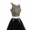 Sparkly 2 Piece Black Gold Prom Dresses 2017 Ball Gown Sleeveless Scoop Neck Beading Sequins Appliques Lace Glitter Tulle Floor-Length / Long Formal Dresses