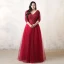 Chic / Beautiful Plus Size Burgundy Evening Dresses  2019 A-Line / Princess Lace Tulle V-Neck Appliques Backless Beading Evening Party Formal Dresses