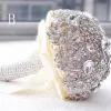 Luxus / Herrlich Silber Metall Perlenstickerei Kristall Strass Brautstrauß 2019