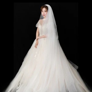 Luxe Witte Bruidssluier 2020 Tule Kralen Parel Chapel Train 3 M Huwelijk Accessoires