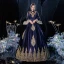 Vintage / Retro Medieval Navy Blue Prom Dresses 2021 A-Line / Princess High Neck Zipper Up Long Sleeve Floor-Length / Long 3D Lace Backless Prom Formal Dresses