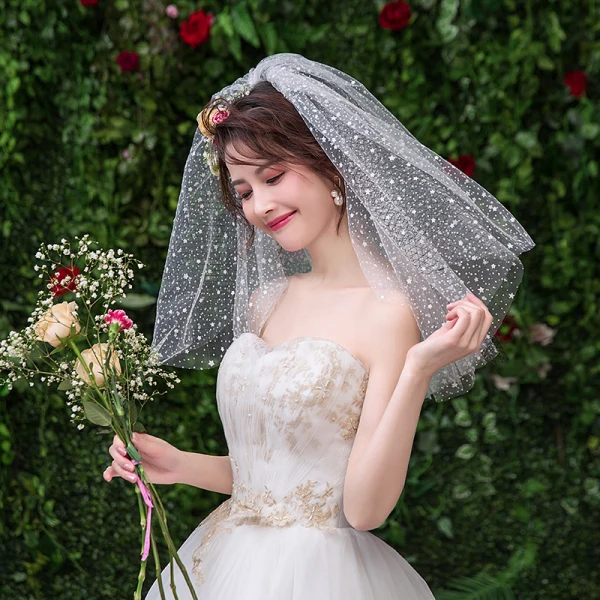 Chic / Belle Blanche Mariage Dentelle Tulle Appliques Courte Voile De Mariée 2019