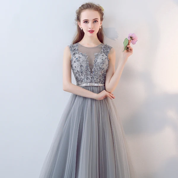 Chic / Beautiful A-Line / Princess Evening Dresses 2017 Grey Crossed Straps Strappy Charmeuse Lace V-Neck Sleeveless Cocktail Party Evening Party