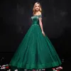 Luxe Vert Foncé Robe De Bal 2017 Princesse Tulle Dos Nu Perlage Faux Diamant Soirée Robe De Ceremonie