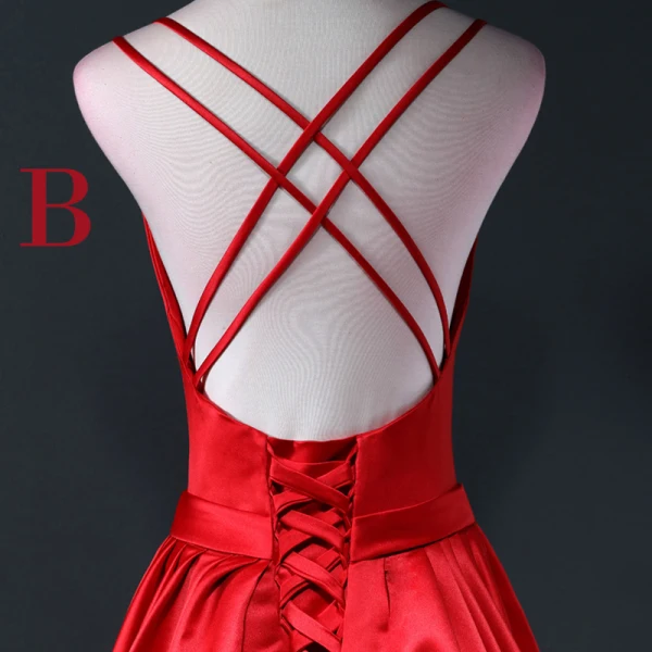 Sexy Red Evening Dresses  2017 A-Line / Princess V-Neck Charmeuse Backless Evening Party Formal Dresses
