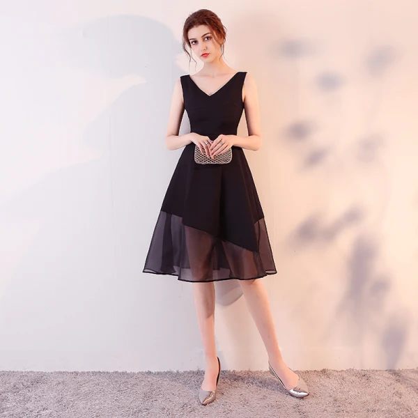 Chic / Beautiful 2017 Black Graduation Dresses V-Neck Lace Backless Homecoming A-Line / Princess Cocktail Party Party Dresses