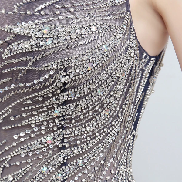 Schöne Marineblau Abendkleider 2018 Mermaid U-Ausschnitt Rückenfreies Perlenstickerei Strass Polyester Abend Festliche Kleider