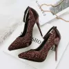 Sparkly Black 2018 High Heels 11 cm Ankle Strap Beading Glitter Sequins Pointed Toe Evening Party Prom Stiletto Heels Womens Shoes