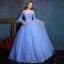 Flower Fairy Ocean Blue Floor-Length / Long Ball Gown Prom Dresses 2018 Tulle Beading Pearl Appliques Backless Formal Dresses