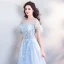 Chic / Beautiful Sky Blue Court Train Evening Dresses  2018 A-Line / Princess U-Neck Tulle Appliques Backless Beading Feather Evening Party Formal Dresses