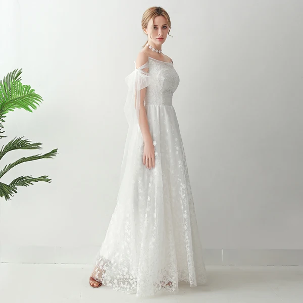 Chic / Beautiful White Floor-Length / Long Evening Dresses 2018 A-Line / Princess U-Neck Tulle Appliques Backless Beading Wedding Evening Party Formal Dresses