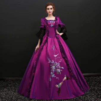 Vintage Retro Grape Floor Length Long Prom Dresses 2018 Charmeuse 3 4 Sleeve U Neck Ball Gown Backless Embroidered Prom Formal Dresses