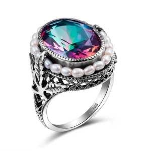 Luxe Multi Kleuren Ringen 2019 Blad Kristal Parel Verzilverd Synthetische Edelstenen Avond Accessoires Ring
