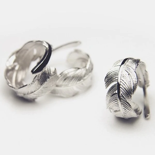 Simple Argenté Plumes Fait main Foi Bague Argent sterling Club de carnaval Anneaux 2019 Accessorize