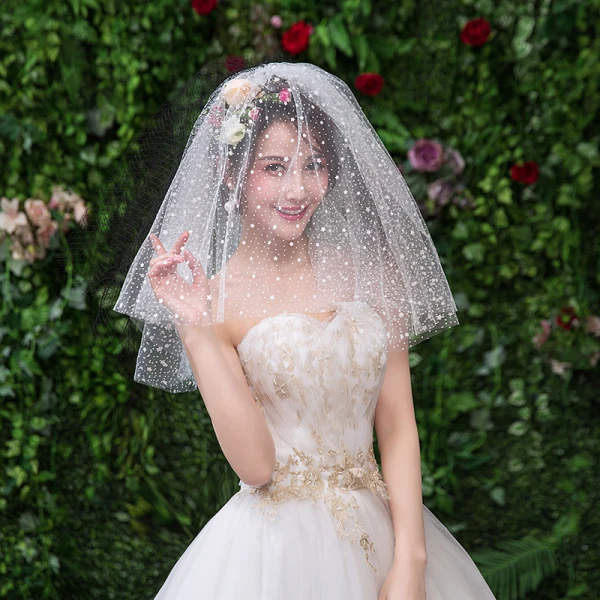 Chic / Belle Blanche Mariage Dentelle Tulle Appliques Courte Voile De Mariée 2019