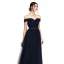 Modest / Simple Navy Blue Evening Dresses  2020 A-Line / Princess Tulle Off-The-Shoulder Floor-Length / Long Sleeveless Puffy Cocktail Party Evening Party Formal Dresses