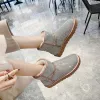 Charming Sparkly Candy Pink Snow Boots 2020 Winter Woolen Leather Dating Casual Beading Glitter Rhinestone Round Toe Womens Boots