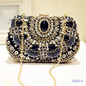 Luxury Gorgeous 2017 Black Leaf Crystal Glitter Rhinestone Pu Beach Church Outdoor Garden Clutch Bags