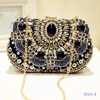 Luxe 2017 Noire Feuille Cristal Glitter Faux Diamant Pu Plage Église Jardin Extérieur Pochette