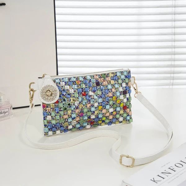 Chic / Beautiful 2017 Outdoor / Garden White Black Crystal Rhinestone PU Beach Cocktail Party Evening Party Clutch Bags