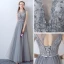 Chic / Beautiful A-Line / Princess Evening Dresses  2017 Grey Crossed Straps Strappy Charmeuse Lace V-Neck Sleeveless Cocktail Party Evening Party