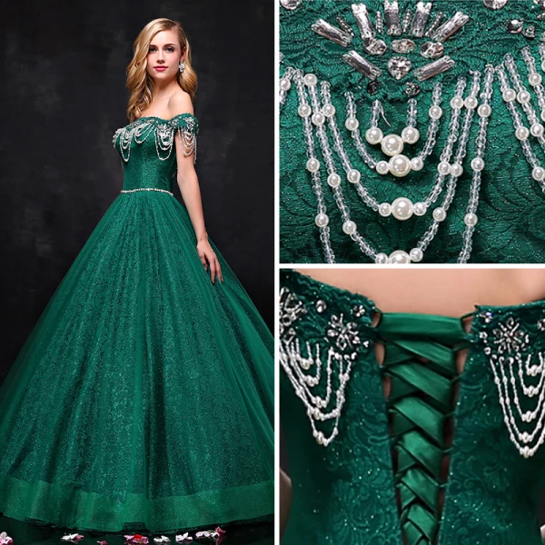 Luxury / Gorgeous Dark Green Prom Dresses 2017 A-Line / Princess Tulle Backless Beading Rhinestone Evening Party Formal Dresses