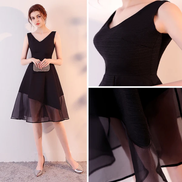 Chic / Beautiful 2017 Black Graduation Dresses V-Neck Lace Backless Homecoming A-Line / Princess Cocktail Party Party Dresses