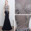 Schöne Marineblau Abendkleider 2018 Mermaid U-Ausschnitt Rückenfreies Perlenstickerei Strass Polyester Abend Festliche Kleider