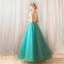 Flower Fairy Jade Green Floor-Length / Long Prom Dresses 2018 A-Line / Princess Tulle U-Neck Appliques Backless Beading Evening Party Evening Dresses