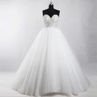 Amazing Unique White Court Train Wedding 2018 Ball Gown Tulle Backless Beading Corset Rhinestone Wedding Dresses