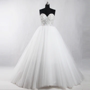 Unique Blanche Tribunal Train Mariage 2018 Robe Boule Tulle Dos Nu Perlage Corset Faux Diamant Robe De Mariée