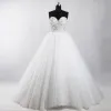 Amazing / Unique White Court Train Wedding 2018 Ball Gown Tulle Backless Beading Corset Rhinestone Wedding Dresses