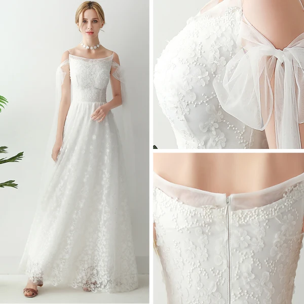 Chic / Beautiful White Floor-Length / Long Evening Dresses 2018 A-Line / Princess U-Neck Tulle Appliques Backless Beading Wedding Evening Party Formal Dresses
