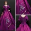 Vintage / Retro Grape Floor-Length / Long Prom Dresses 2018 Charmeuse 3/4 Sleeve U-Neck Ball Gown Backless Embroidered Prom Formal Dresses