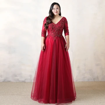 Chic Beautiful Plus Size Burgundy Evening Dresses 2019 A Line Princess Lace Tulle V Neck Appliques Backless Beading Evening Party Formal Dresses