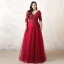 Chic / Beautiful Plus Size Burgundy Evening Dresses  2019 A-Line / Princess Lace Tulle V-Neck Appliques Backless Beading Evening Party Formal Dresses