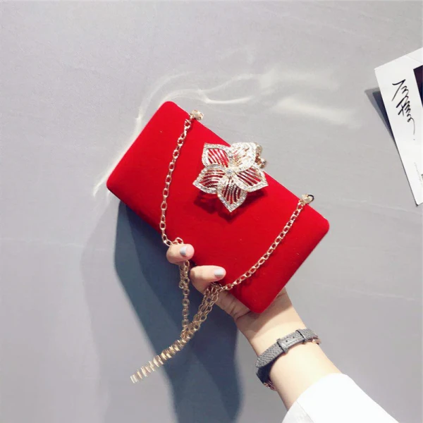 Modern / Fashion Red Clutch Bags Beading Flower Velour Cocktail Party Evening Party Accessories 2019