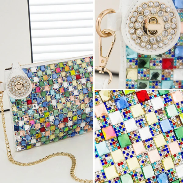 Chic / Beautiful 2017 Outdoor / Garden White Black Crystal Rhinestone PU Beach Cocktail Party Evening Party Clutch Bags