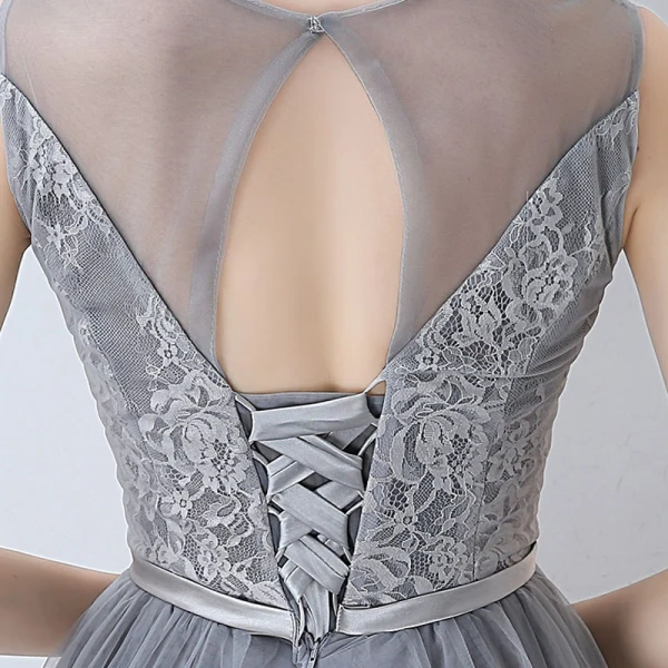 Chic / Beautiful A-Line / Princess Evening Dresses 2017 Grey Crossed Straps Strappy Charmeuse Lace V-Neck Sleeveless Cocktail Party Evening Party