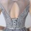 Chic / Beautiful A-Line / Princess Evening Dresses  2017 Grey Crossed Straps Strappy Charmeuse Lace V-Neck Sleeveless Cocktail Party Evening Party