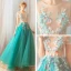 Flower Fairy Jade Green Floor-Length / Long Prom Dresses 2018 A-Line / Princess Tulle U-Neck Appliques Backless Beading Evening Party Evening Dresses