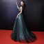 Modern / Fashion A-Line / Princess Sage Green Evening Dresses  2018 Scoop Neck Lace-up Printing Court Train Tulle Evening Party Prom Dresses