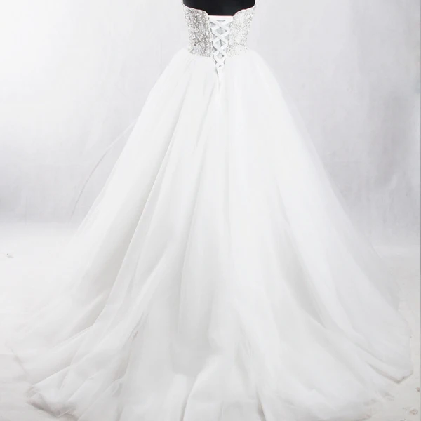 Amazing / Unique White Court Train Wedding 2018 Ball Gown Tulle Backless Beading Corset Rhinestone Wedding Dresses