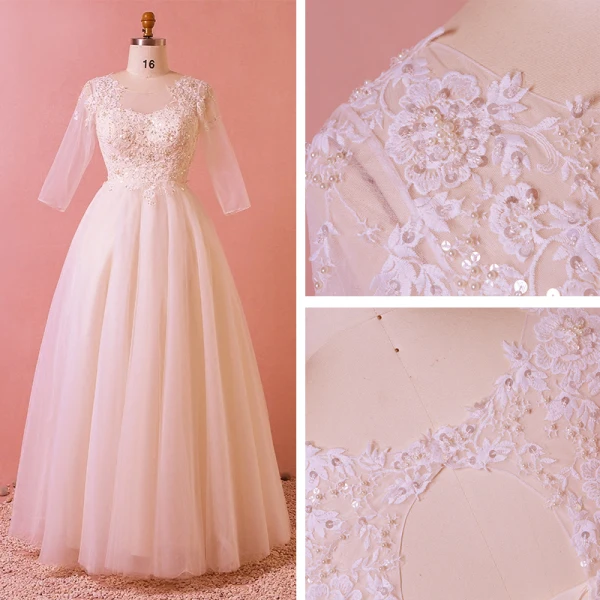 Chic / Belle Blanche Longue Mariage 2018 Princesse Tulle U-Cou Appliques Dos Nu Perlage Paillettes Robe De Mariée