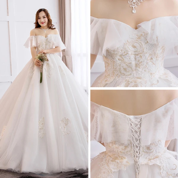 Modern / Fashion White Plus Size Wedding Dresses 2019 Ball Gown Lace Tulle Appliques Backless Strapless Chapel Train Wedding